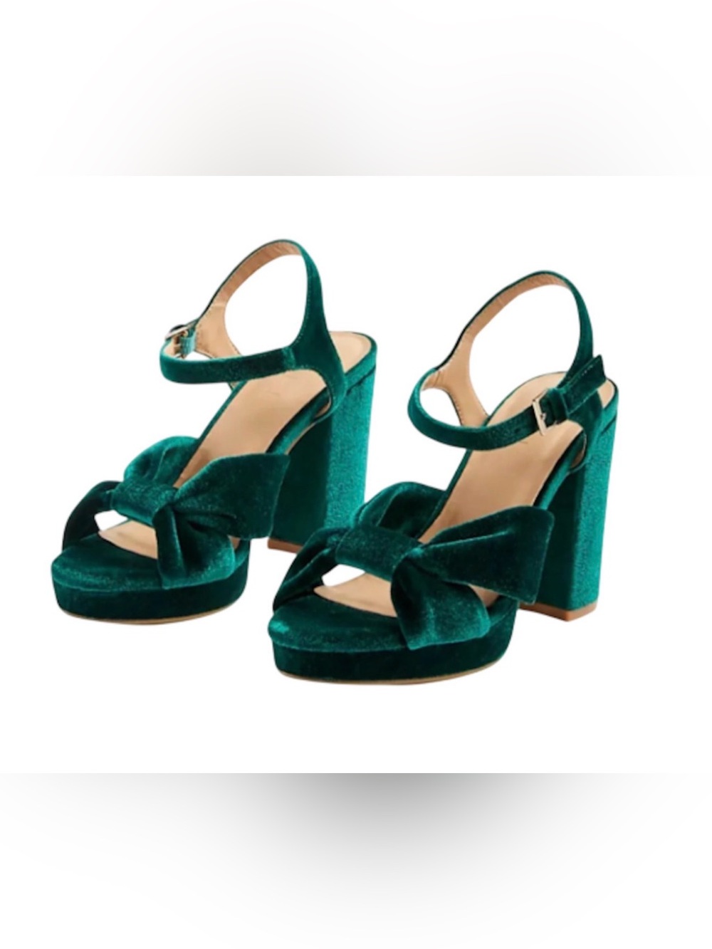 NEW LOFT ANN TAYLOR GREEN VELVET TWIST PLATFORM SANDALS HEELS SHOES SIZE 10.5
